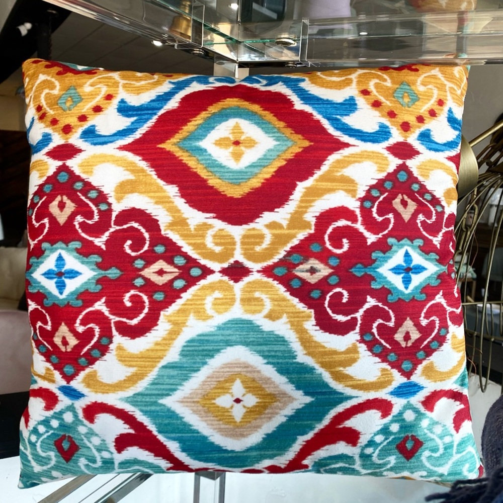 NEW Bold Abstract Mandala Yellow Red Blue Green Velvet Like Throw Pillow